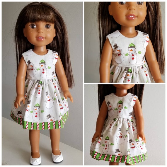 14 Inch and 18 Inch Christmas Snowman Dress for  Wellie Wisher Doll or American Girl