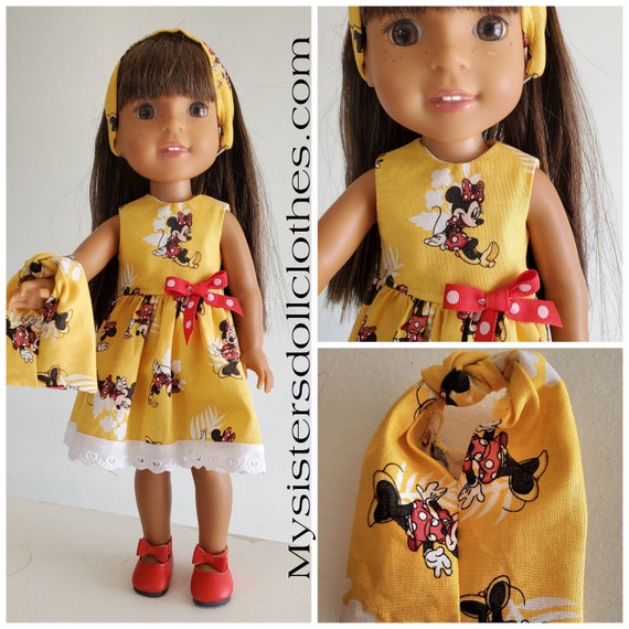 Yellow Minnie Mouse Dress, Headband and Purse for 14.5 Inch Doll.