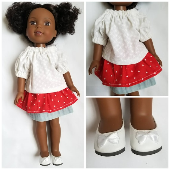 Two Layer Skirt and Cotton Peasant  Top for 14.5 Inch Doll