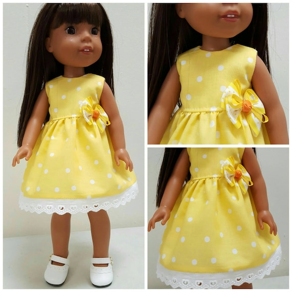 Yellow with White Polka Dot Dress for 14 Inch WellieDolls