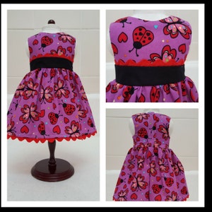Doll Dress with Lady Bugs and Hearts American Made for 18 Inch and 14 inch Dolls