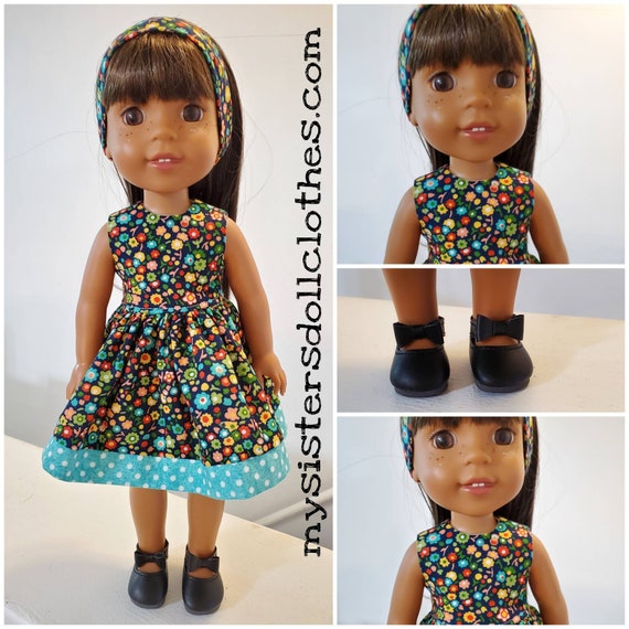 Wellie Wishers Yellow Polka Dot and Flowers Dress and Headband.