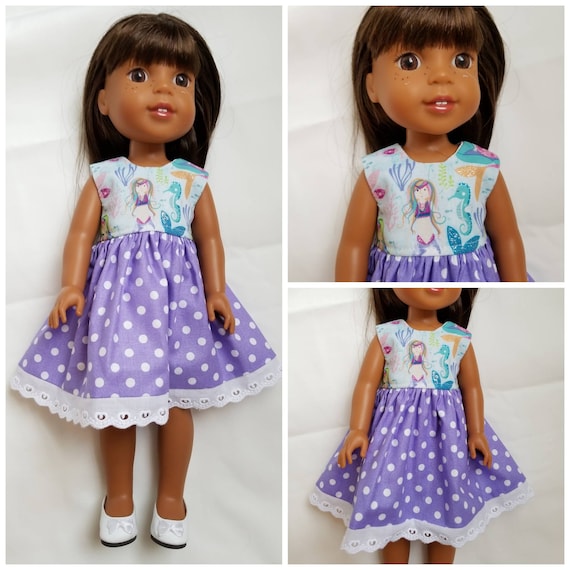 Mermaid Dress with Purple Polka Dots for 14.5 Inch Doll Wisher