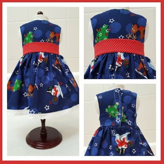 Reindeer and Snowmen Christmas Dress American Made 18 Inch Doll Clothes