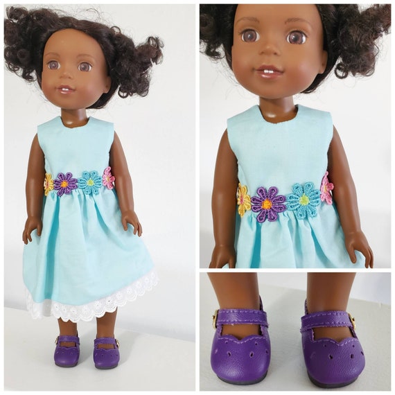 Aqua Flower Dress for 14 Inch Dolls
