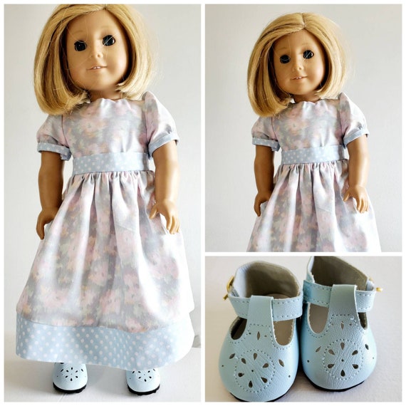 Blue Flowers Bloom in this Long Dress American Made 18 Inch Doll Clothes