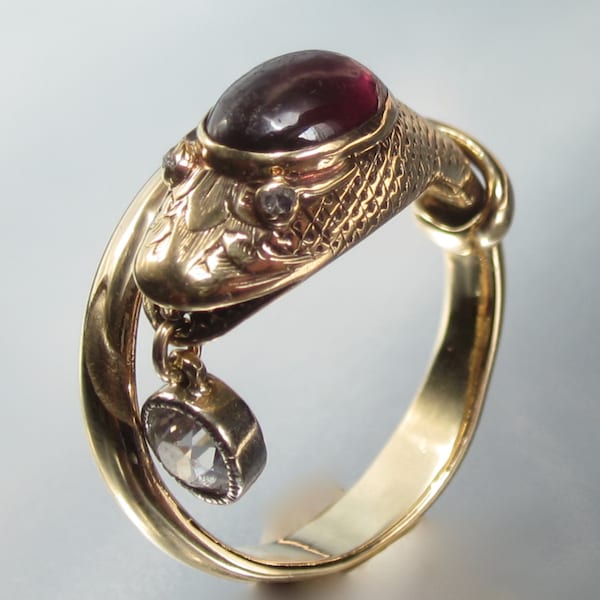 Antique (1859) Civil War Era SNAKE with Half Carat Old Mine Diamond in his Mouth 18K Ring