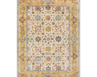 Alfombras de lana Oushak de diseño moderno, de 8 x 10 pulgadas, color marfil, con aspecto colorido, para dormitorio, sala de estar, oficina, alfombras orientales, tamaños de 5 x 8, 6 x 9, 8 x 10, 10 x 14, 12 x 15.
