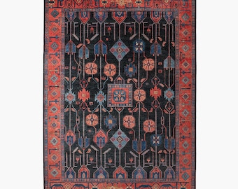 Alfombra de lana roja y azul anudada a mano Eros de 13'x18' 5x8, 6x9, 8x10, 9x12, 10x14, 12x15 Tamaño