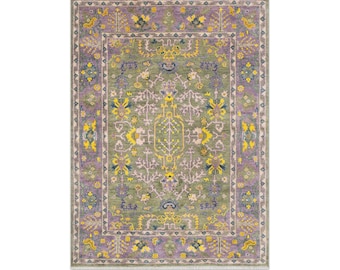 Alfombra turca Oushak de lana verde de 8 x 10 pulgadas, hecha a mano, con aspecto vintage, para dormitorio, sala de estar, oficina, tamaños de 5 x 8, 6 x 9, 9 x 12, 10 x 14, 12 x 15.