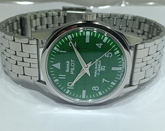 Vintage Hmt Pilot Hand Winding Green Dial Made India 17 Jewels Men's Wrist Watch