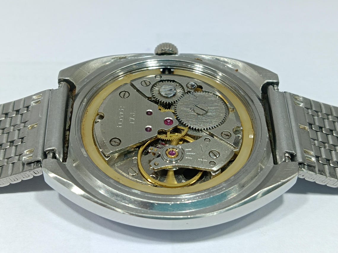 Vintage Hmt Kohinoor Mechanical Winding Para Shock 17 Jewels Sky Blue Dial Watch, foto 3 de 5