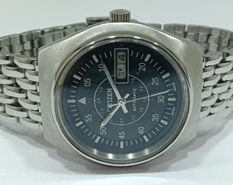 Vintage Citizen Automatic Mechanical Caliber 8200 Black Original Dial Day Date Japan Made Men:s Watch