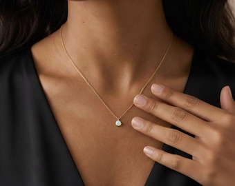 Minimalist Opal Pendant Necklace, Dainty White Opal Jewelry, October Birthstone, Gold color, Layering Necklace