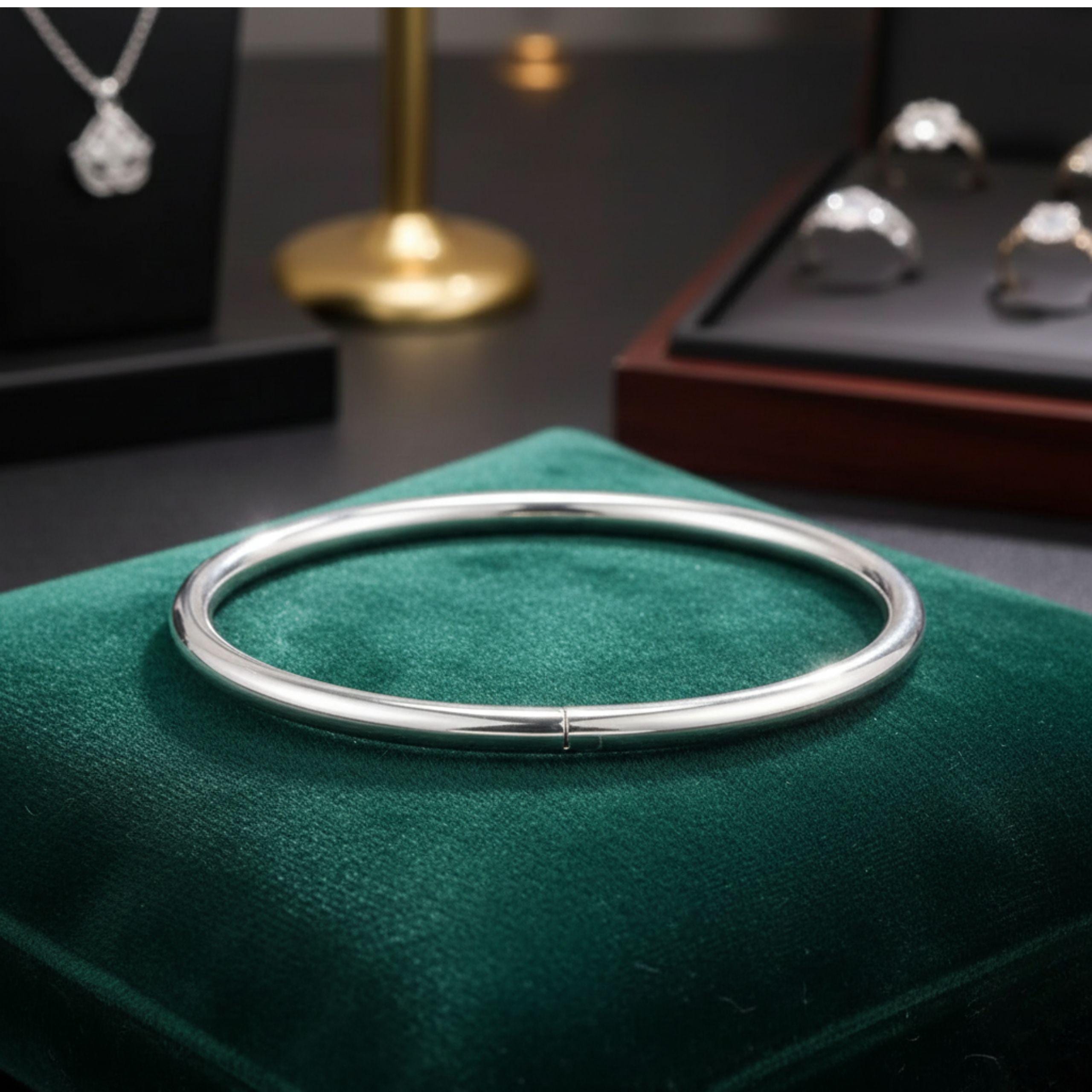 Stainless Steel Bangle Bracelet - 6.5 Inch Simple Oval Design | 6mm Width, Snap Closure