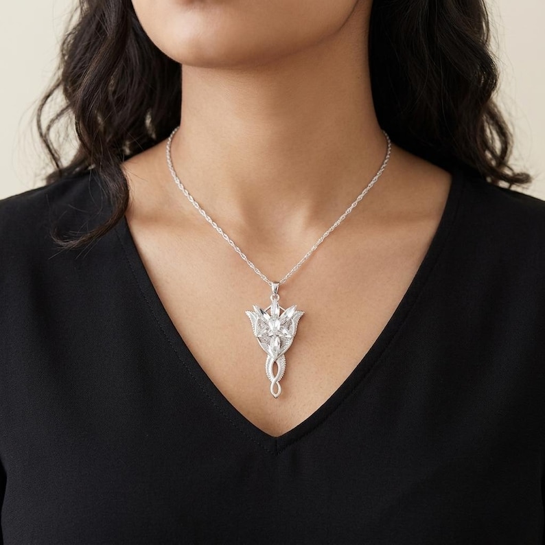 Lord Princess Arwen Evenstar 925 Sterling Silver Pendant Necklace for Women – Elegant Sweater Necklace, Fantasy Jewelry Gift Bild 4