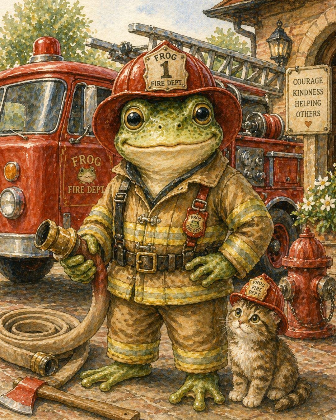 Firefighter Frog Wall Art, Watercolor Frog Printable, Fire Truck ...