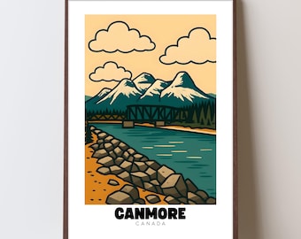 Bow River Canmore Retro Poster: Canada Travel Wall Art (Digital Download)
