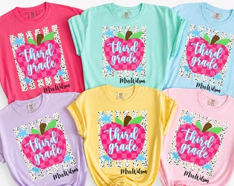Custom Third Grade Teacher Shirt,Back to School,3rd Grade Shirt,Retro Stripe Third Grade Team Shirt,Elementary Teach,First Day Of School