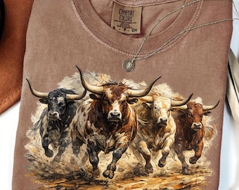 Western Longhorn Bull Shirt,Rodeo Shirt,Gift For Her,Western Ranch Rodeo T Shirt,Rustic Cowboy Graphic Tee