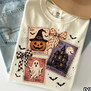 Vintage Halloween Stamp Shirt,Spooky Pumpkin Ghost Tshirt,Haunted House Tee,Cute Fall Graphic T-Shirt,Cozy Autumn Shirt,Boo Crew Gift