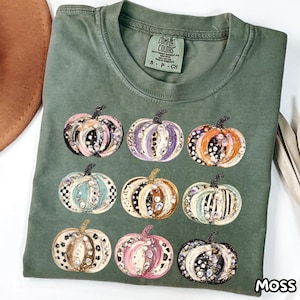 Boho Pumpkin Shirt,Autumn Comfort Colors T-shirt,Rustic Harvest Tee,Farmhouse Cottagecore Apparel,Thanksgiving Outfit,Seasonal Gift Women