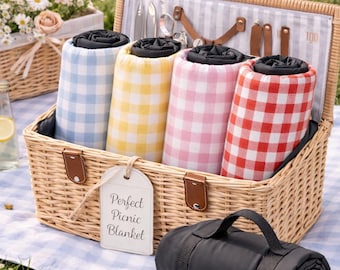 Picnic Blanket,Gingham Picnic Blanket,Foldable Outdoor Blanket for Beach Camping Travel,Lightweight Picnic Mat,,Checkered Blanket,Waterproof