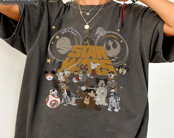 Comfort Colors Disney Star Wars Shirt, Retro Mickey and Friends Jedi Tee, Family Vacation, Sci-Fi Cartoon Graphic Tee, Gift for Disney Fans.