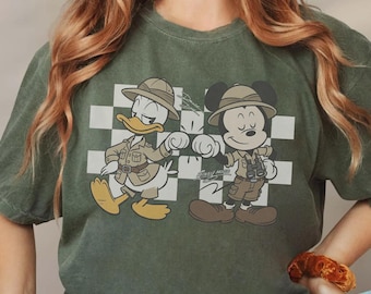 Retro Checkered Mickey and Donald Duck Animal Kingdom Shirt, Disney Best Friends Safari Mode Tee, Disney Trip Shirts, Let's Get Wild.