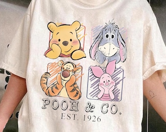 Comfort Colors Retro Winnie the Pooh and Friends Shirt, Pooh Co 1926 Vintage Disney Tee, Disneyland Trip Tee,Disney World Family Trip Shirt.
