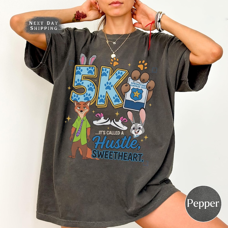 Nick Wilde & Juddy Hopps Zootopia 5k It's Called a Hustle Sweetheart Shirt, Walt Disney World Springtime Surprise 2026 RunDisney Tee. image 2