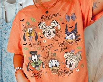 Comfort Colors Halloween Mickey And Friends Signature Shirt, Disney Spooky Halloween Shirt, Mickeys Not So Scary Halloween Characters Tee.