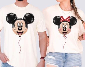 Retro Mickey Minnie Balloon Couple Matching Shirt, Disney Mickey Minnie Mouse, Disney Couple Husband Wife Vacation, Disneyland Trip Tee, WDW