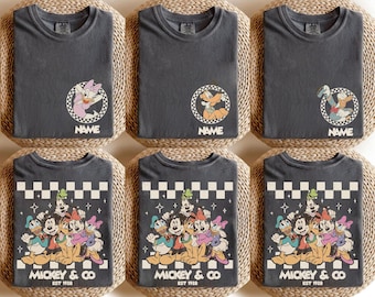Comfort Colors® Retro Mickey & Co Est 1928 Shirt, Mickey And Friends, Disney Family Checkered Tee, Disneyland Trip Tee, Custom Disney Shirt.