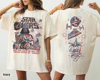 Retro Disney 2-Side May The 250th Be With You T-shirt, Disney Star Wars 4th of July Shirt, Independence Day, USA 250th Anniversary, WDW Tee.