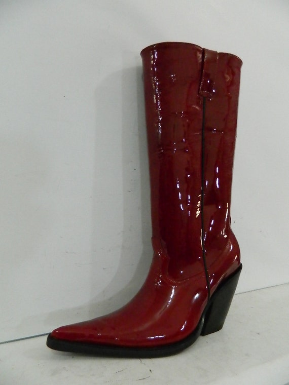 patent leather boots red