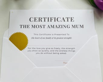 Unique Gift for Mum - Personalised A5 Keepsake Certificate, Framed or Gift Ready