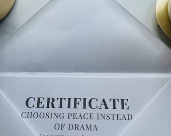 Funny Self-Growth Certificate | Choosing Peace Over Drama (A5 Printable)