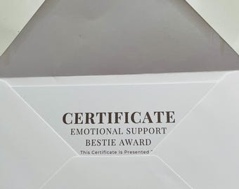 Emotional Support Bestie Award | Funny Bestie  Printable | A5 Digital Certificate | Friendship Gift | Instant Download
