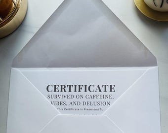 Funny Printable Certificate, Caffeine & Delusion Award (A5 PDF)