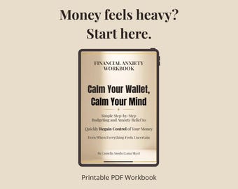 Financial Anxiety Workbook PDF, Budgeting Workbook for Adults, Money Stress Relief Planner, Printable Budget Tracker
