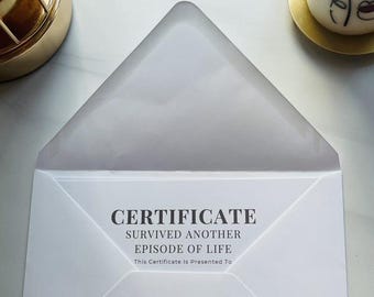 Funny Printable Certificate | Survived Another Episode of Life (A5 PDF)