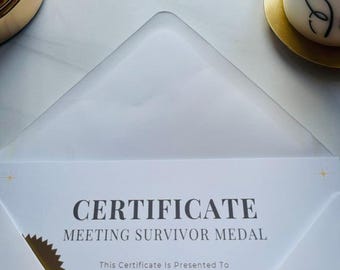 Funny Meeting Survivor Certificate | Coworker Gift (A5 PDF)