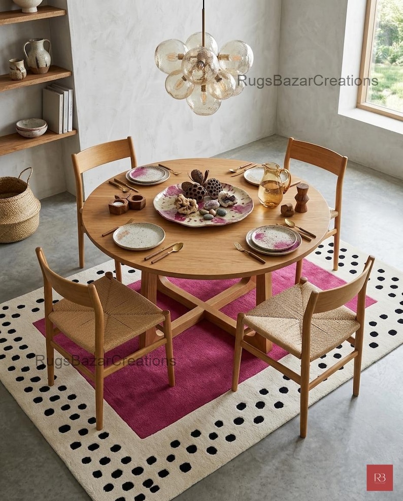 Hand Tufted Wool Area Rug, Modern Polka Dot Border Carpet, Luxury ...