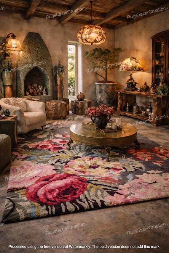 Floral Area Rug, Vintage Style Hand Tufted Carpet, Colorful floral Wool Rug for Living Room, Bedroom, Farmhouse Home Decor Accent rugs 5x8