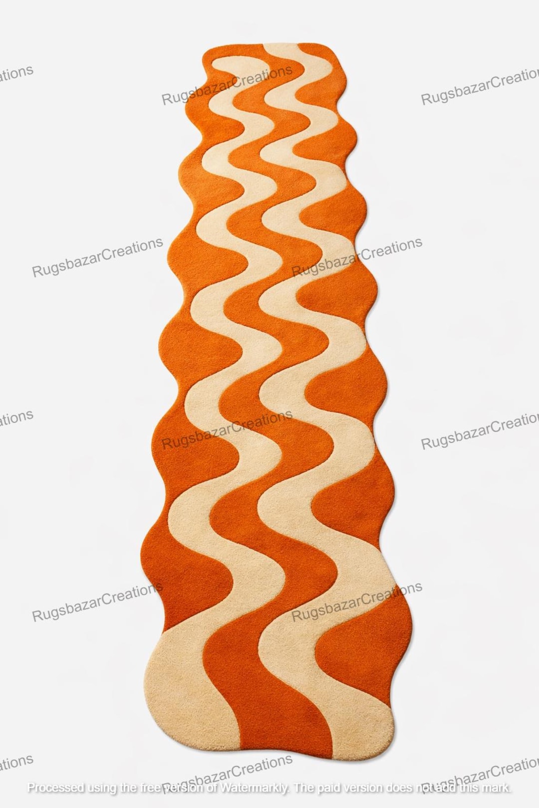 Hand Tufted Retro Wavy Orange & Cream Runner Rug, Abstract Funky Boho ...
