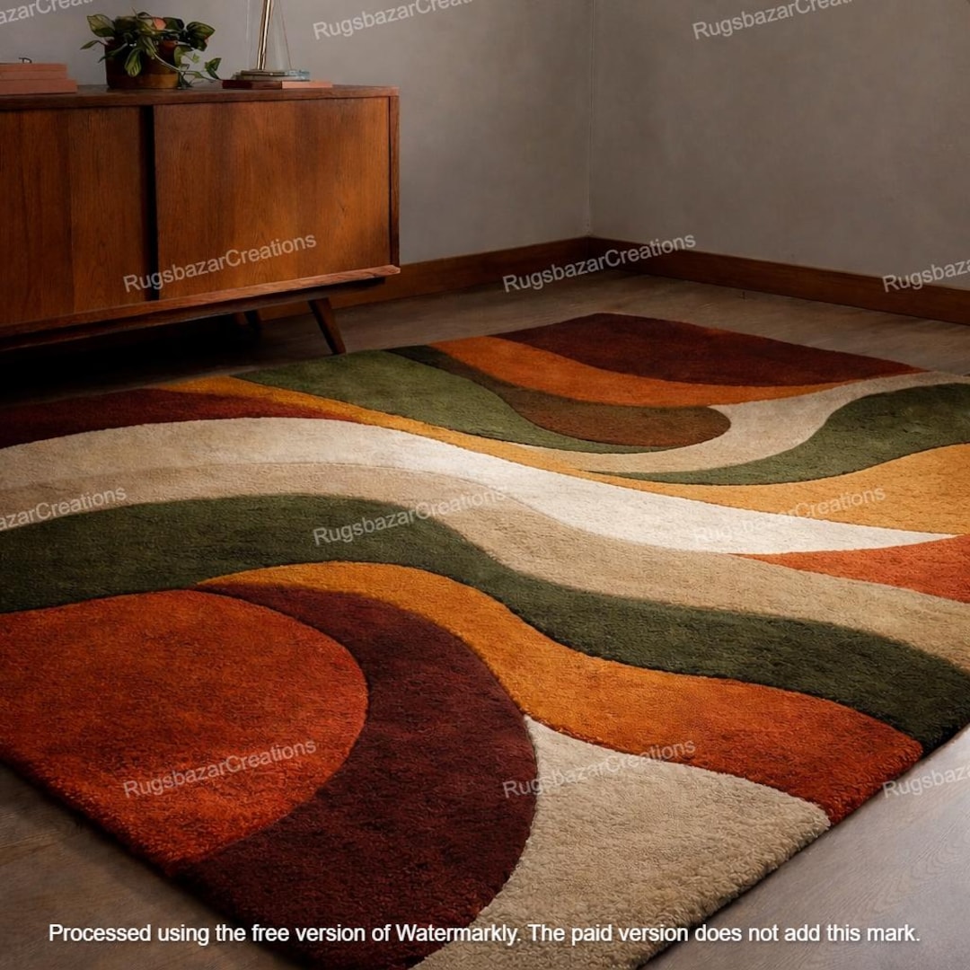 Hand-tufted Wool Rug | Wavy Abstract Rugs – Earth Tone Organic Modern ...