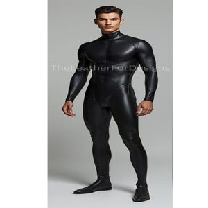 Men's Black Leather Catsuit: Handmade Full Body Slim Fit Jumpsuit image 1