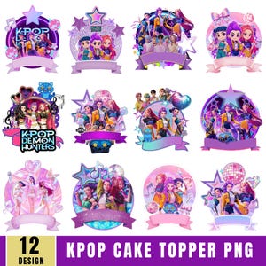 Kpop Demon Hunters Cake Topper Bundle | 12+ Editable K-Pop Huntrix & Demon Hunter Birthday Cupcake Toppers | Printable PNG Party Decorations