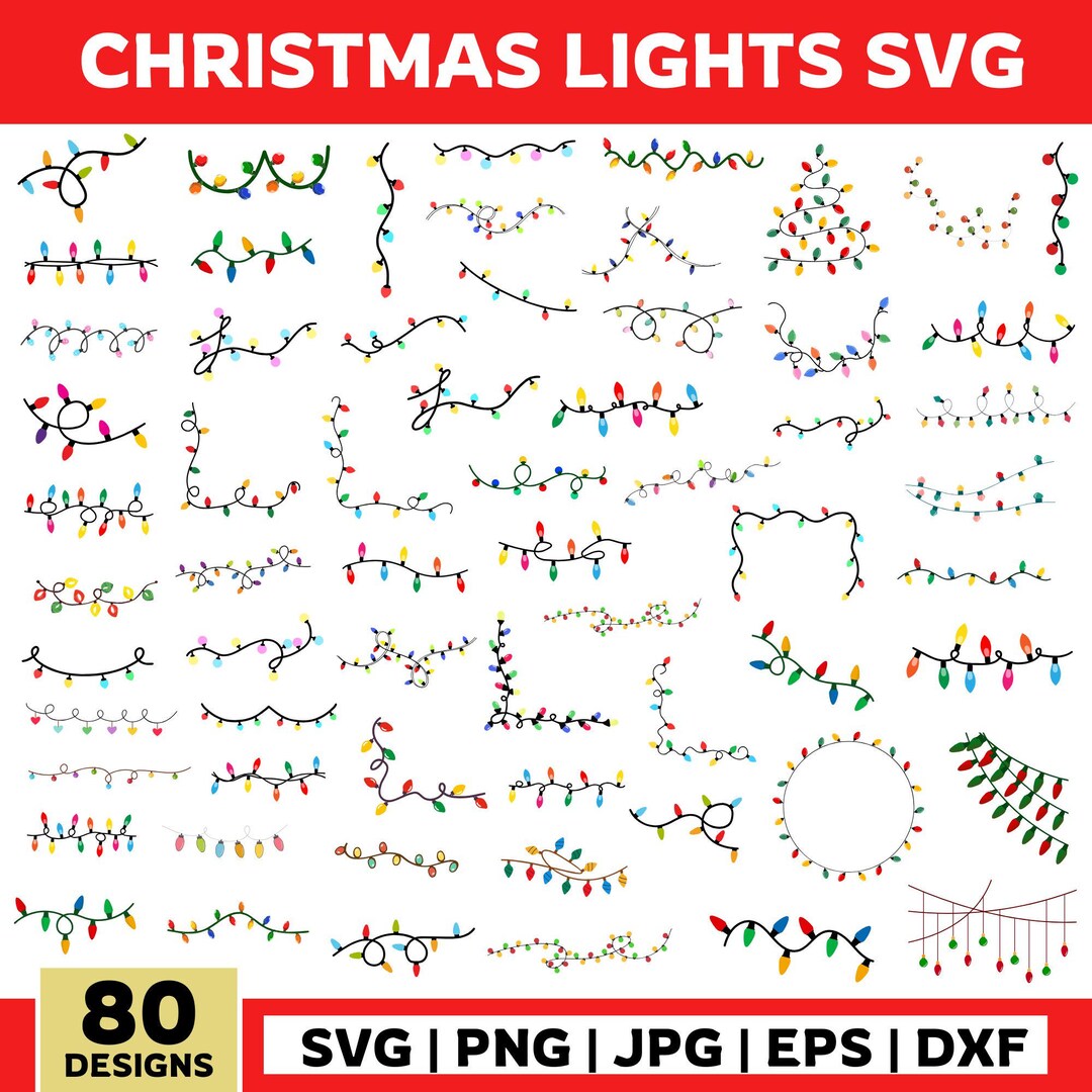 80 Christmas Lights Svg Bundle, Seamless Christmas Lights Pattern ...